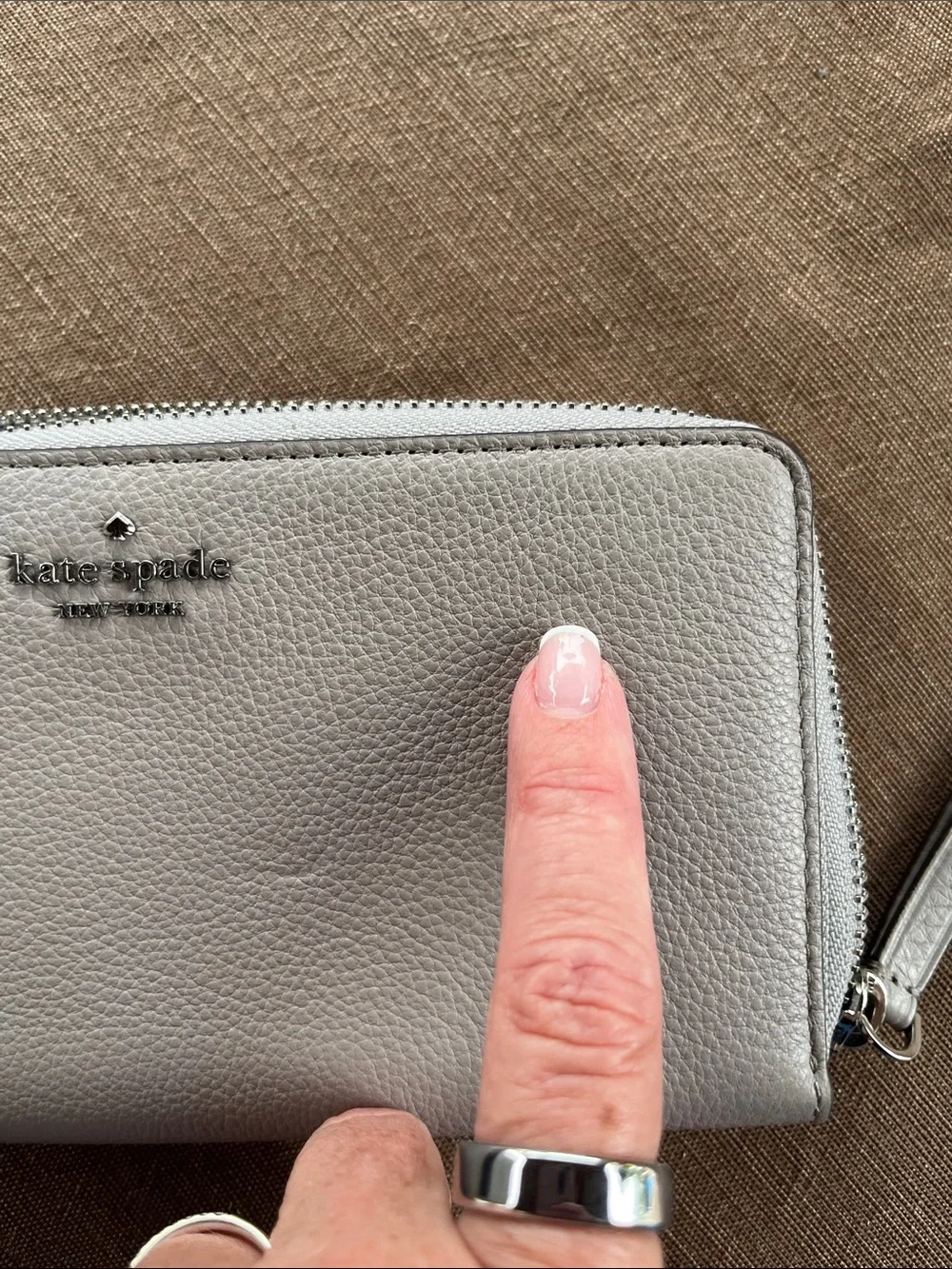 kate spade White Pebbled Leather Zip Wallet